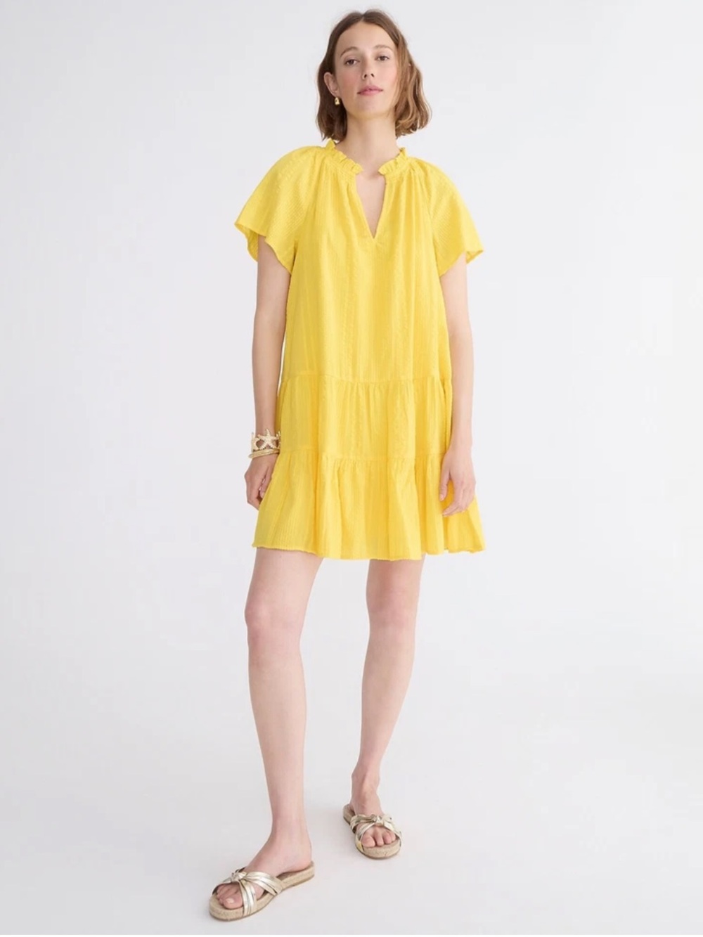 J. Crew Ruffle-trim tiered dress in cotton dobby